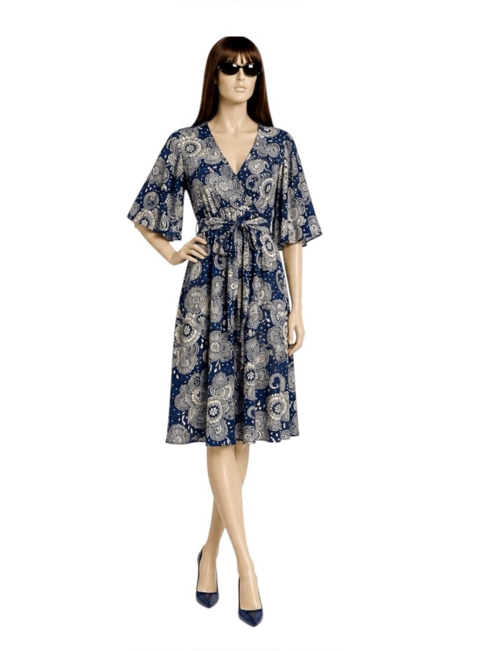 Boden Louisa Jersey Blue Paisley/Floral Print Dress Size 8P